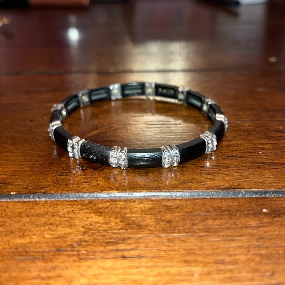 Stretch Bracelet with Black Beads & Rhinestones